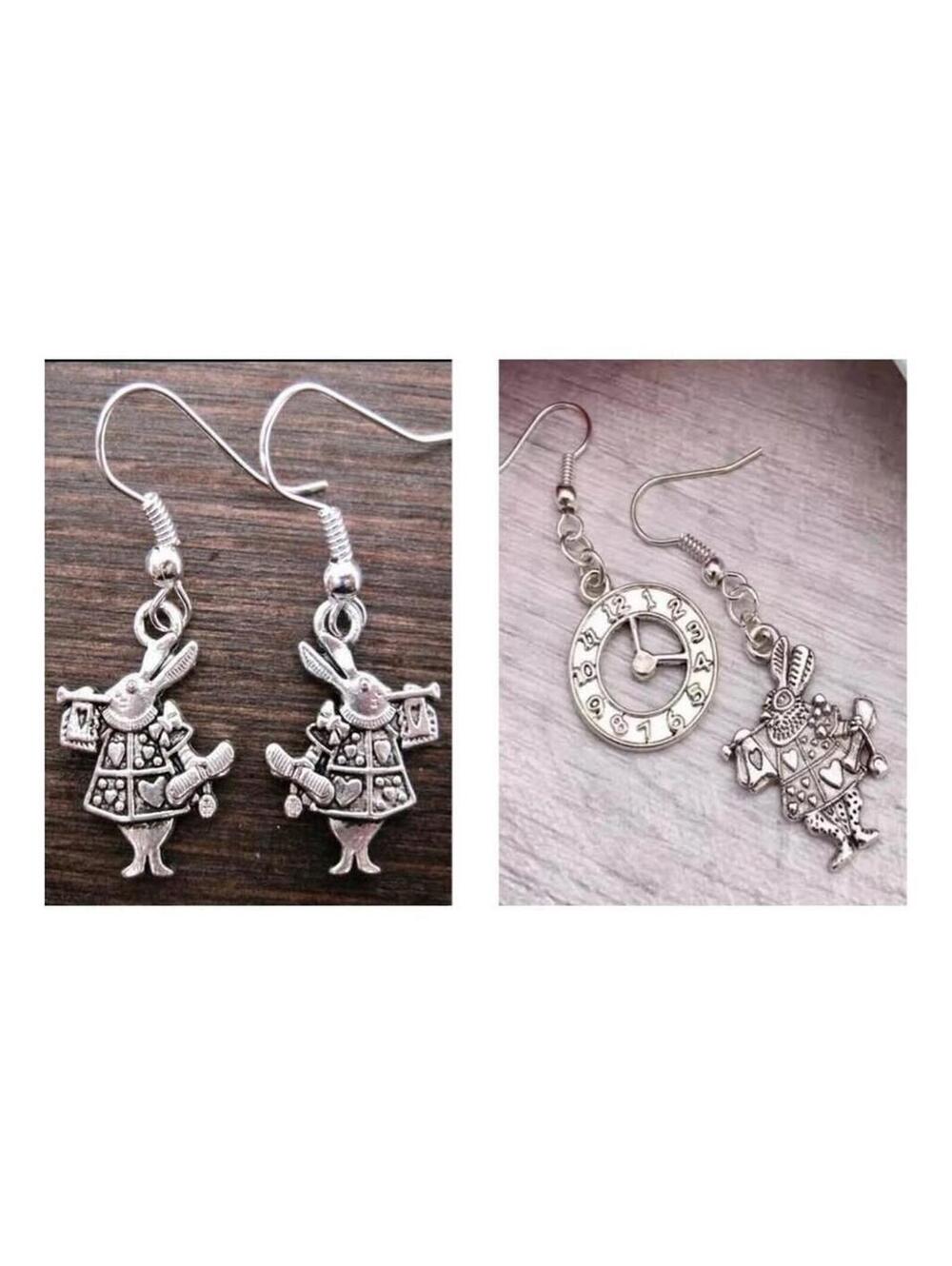 Brand New Alice in Wonderland Whimsical Rabbit/Clock Earrings! Limited Qtys - Picture 2 of 2